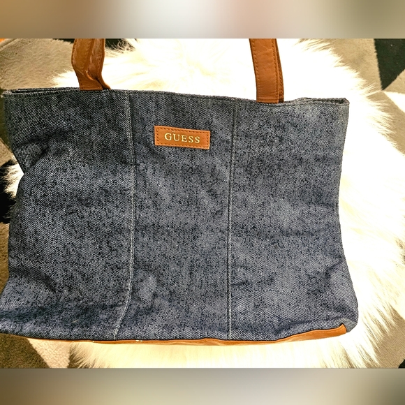 Guess Handbags - Guess Denim Tote Bag with Brown Handles